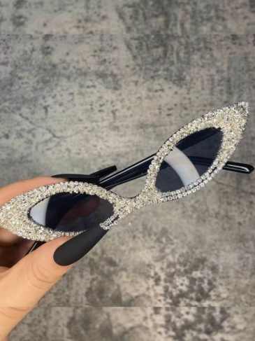 Luxury Rhinestone Small Cat Eye Sunglasses - Black Stylord