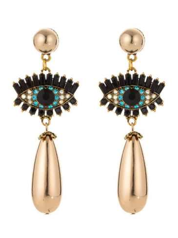 New Luxury Rhinestone Eye Statement Drop Earrings - Gold Stylord