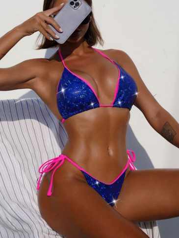 Luxury Shiny Blue & Pink Two Piece Swimsuit - s Stylord