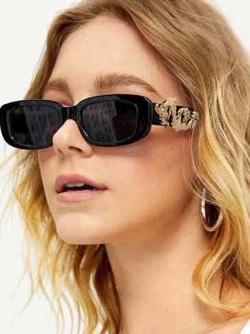 Metal Golden Dragon Side Square Sunglasses - Black Stylord