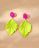 Metallic Fluorescent Baking Paint Leaf Earrings - Green Stylord