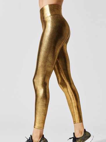 Metallic Shiny High Waist Legging Pant - Gold / s Stylord