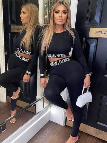Miami & Florida Crop Top + Pant Two Piece Set - Black / s Stylord