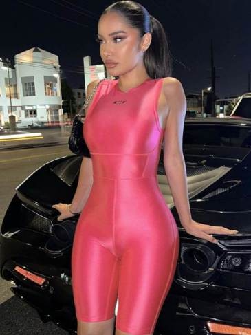 Moon Letter Print Sexy Bodycon Romper Jumpsuit - Pink / s Stylord