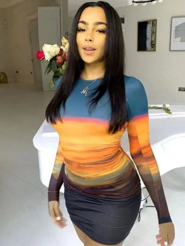 Multi-color Print Slim Fit Body-con Party Dress - Multi / s Stylord