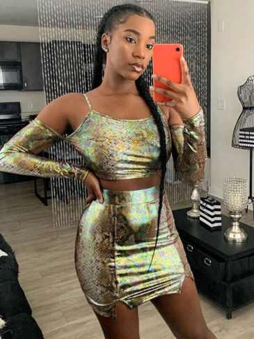 Multicolor Snake Skin Print Two Piece Set - Multi / s Stylord