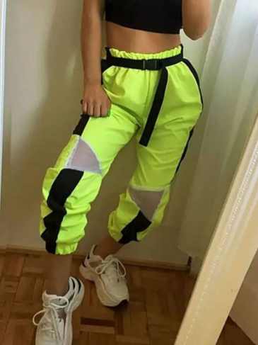 Neon Green Streetwear High Waist Jogger Pant - One Size Stylord