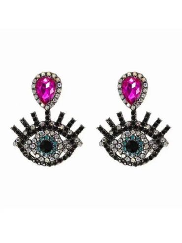 New Design Acrylic Multicolored Eyes Stud Earrings - Pink Stylord