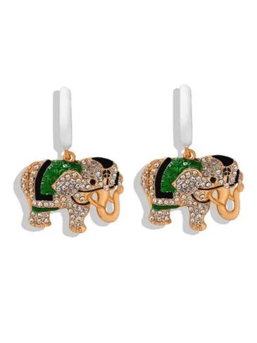 New Design Elephant Crystal Drop Earrings - Green Stylord