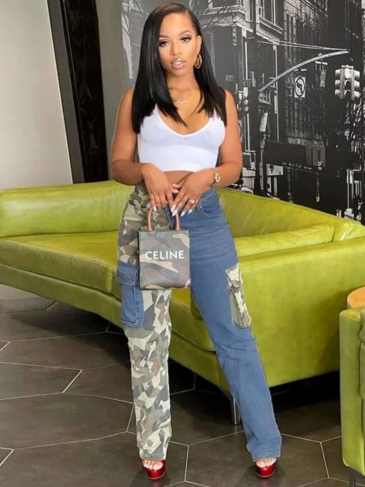 New Fashion Camouflage Denim Patchwork Army Jeans - Blue / s Stylord