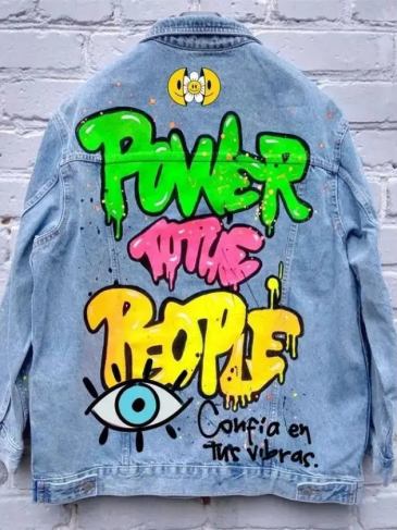 New Patchwork Letter Print Jeans Jacket - Blue / s - Stylord