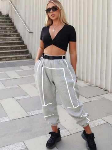 New Reflective Strips Sport Casual Jogger Pant With Belt - Grey / s Stylord