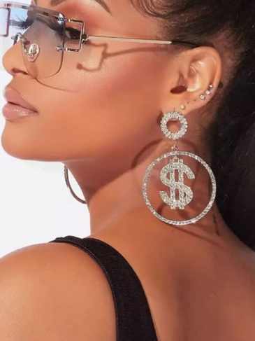 New Rhinestone Shiny Dangle Earrings - Silver Stylord