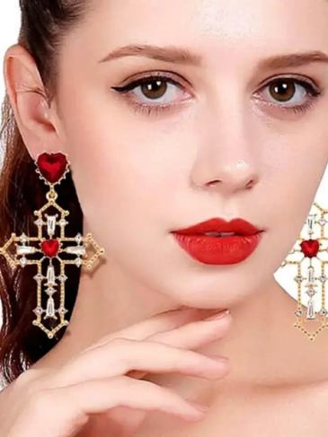 New Style Crystal Heart Vintage Drop Earrings - Red Stylord