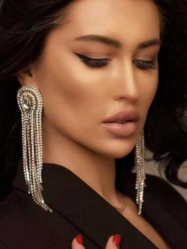 New Style Rhinestone Tassel Dangle Earrings - Silver Stylord