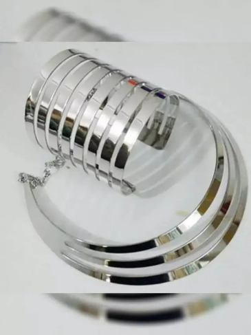 New Trendy Bangle & Necklace Silver Set - Stylord