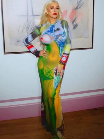 O-neck Tie Dye Print Long Sleeve Maxi Dress - Stylord