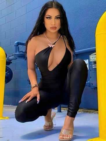 One Shoulder Backless Bodycon Jumpsuit - Black / s Stylord