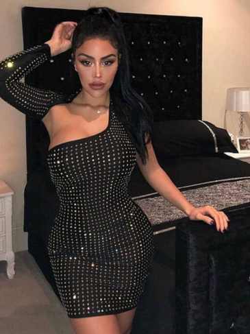 One Shoulder Sexy Club Dress - Black / s Stylord