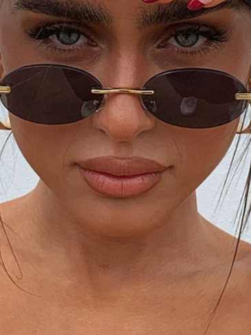 Oval Retro Rimless Unique Sunglasses - Black Stylord