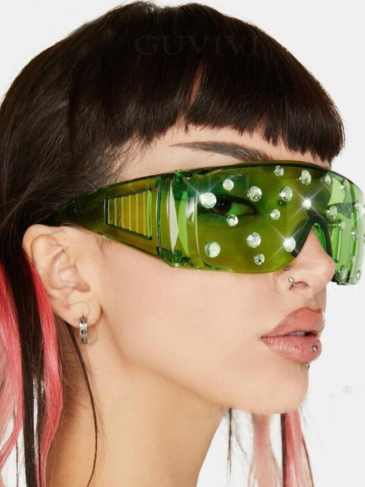 Over-sized Diamond Luxury Shiny Sunglasses - Green Stylord