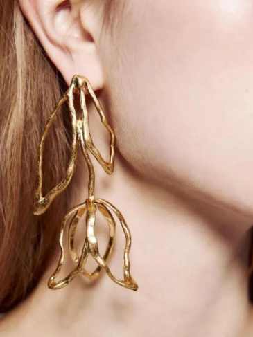 Oversized Hollow Tulip Dangle Earrings - Gold Stylord