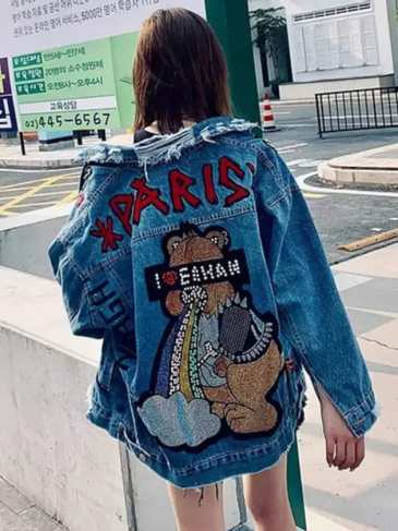 Paris Sequins Stylish Jeans Jacket - Blue / One Size Stylord