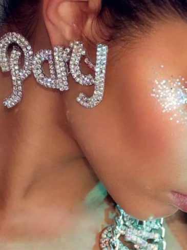 Party Fashion Rhinestone Statement Earrings - Silver Stylord