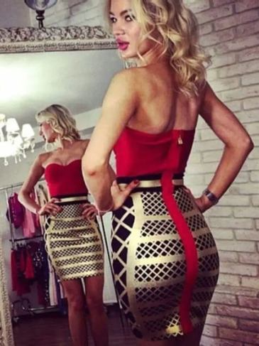 Patchwork Strapless Celebrity Dress - Stylord