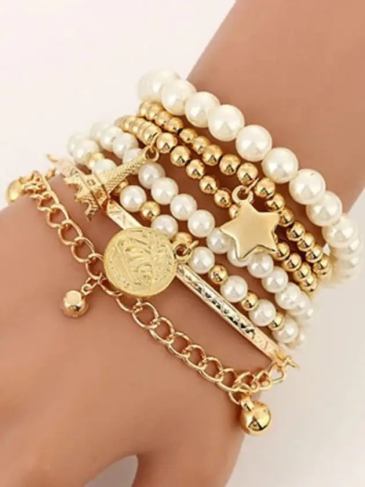 Pearl Star Multi-layer Beaded Bracelets Set - Gold Stylord