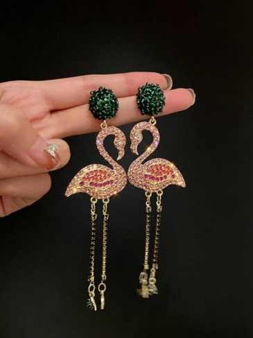 Pink Birds Crystal Rhinestone Earrings - Stylord