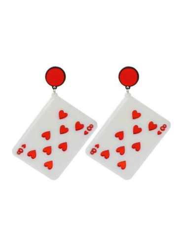Playing Card Acrylic Drop Earrings - Red Stylord
