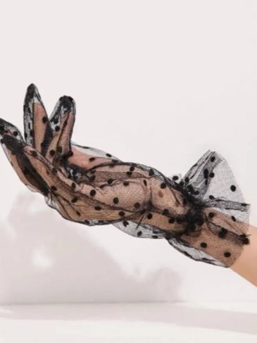 Polka Dot Pattern Gloves - Black Stylord