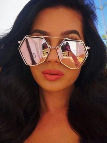 Polygon Anti-reflective Hexagon Sunglasses - Pink Stylord