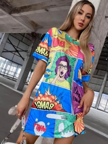 Pop Art Print T-shirt Dress - Multi / s Stylord