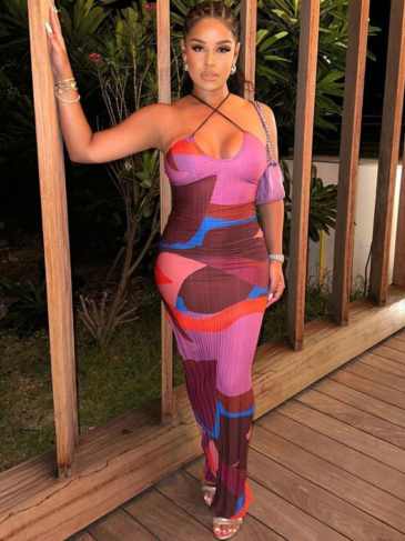 Tie Dye Print Backless Sleeveless Sexy Slim Dress - Pink / s Stylord