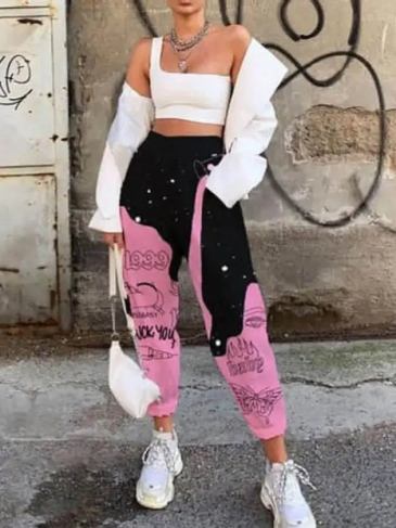 Printed Street-wear Fashion Jogger Pant - Pink / One Size Stylord