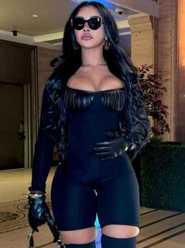 Pu Leather Stitching Long Sleeve Casual Romper Jumpsuit - Black / s Stylord