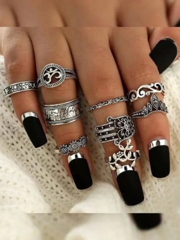 Punk Elephant Flower Hollow Out Silver Rings - Stylord