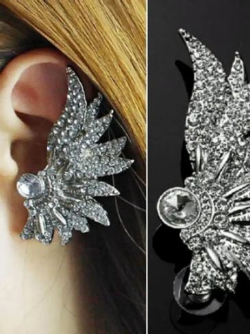 Punk Metallic Wing Crystal Earring - Silver Stylord