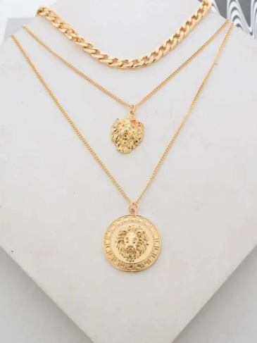 Punk Style Statement Multi Layer Lion Necklace - Gold Stylord