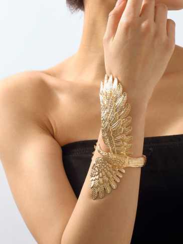 Punk Vintage Metal Eagle Adjustable Bangle Bracelet - Gold Stylord