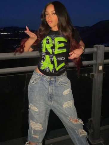 Real Letter Print Short Sleeve T-shirt - Black / s Stylord