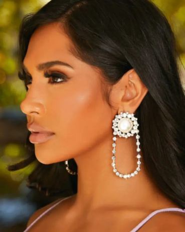 Rhinestone Decor Earrings - Silver Stylord