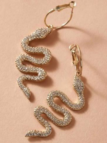 Rhinestone Decor Serpentine Hoop Drop Earrings - Gold Stylord
