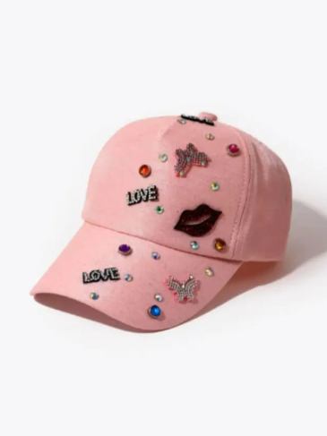 Rhinestone Letter & Butterfly Decor Baseball Hat - Pink Stylord