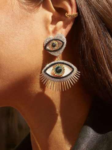 Rhinestone Love Heart Eye Drop Earrings - Gold Stylord