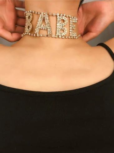 Rhinestone Shiny Punk Letter Babe Choker - Stylord