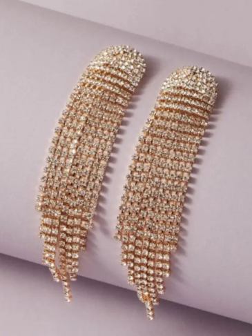 Rhinestone Tassel Decor Drop Earrings - Gold Stylord