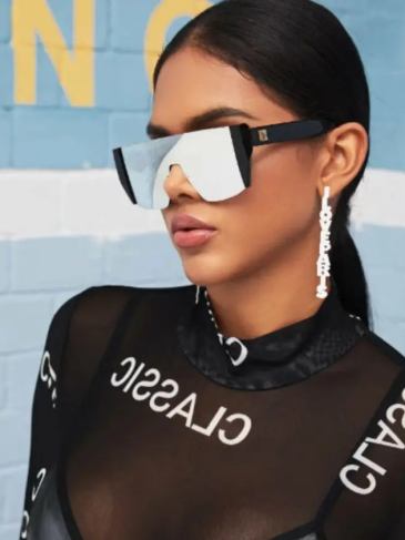 Rimless Flat Top Shield Silver Fashion Sunglasses - Stylord